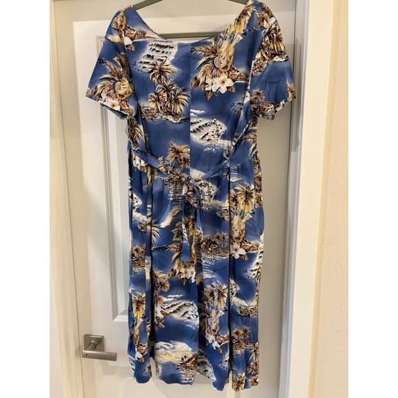 Vintage Hilo Hattie The Hawaiian Original Palms and Waves Dress EUC Size L - Picture 2 of 5